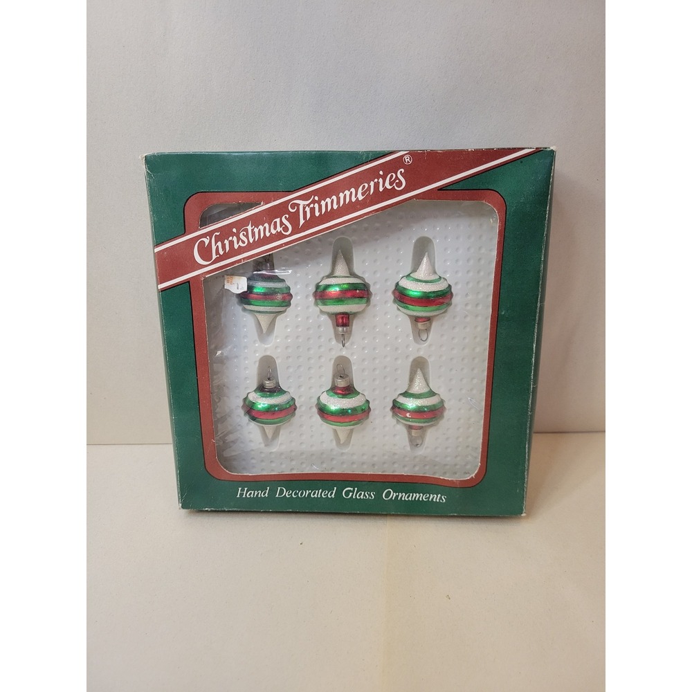 Vintage Bradford Novelty Christmas Trimmeries Glass Ornaments Red Green Set of 6